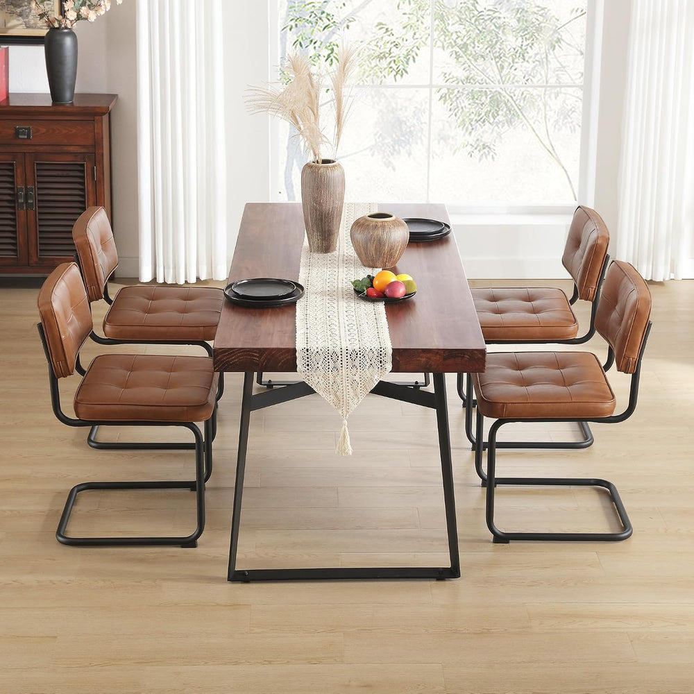 Zesthouse Faux Leather Dining Chairs Set of 6, Industrial Metal Chairs with M...