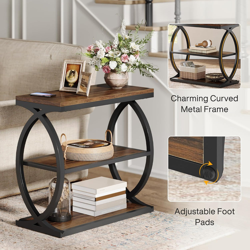 Tribesigns End Table, Narrow 3-Tier End Table for Living Room, Industrial Woo...