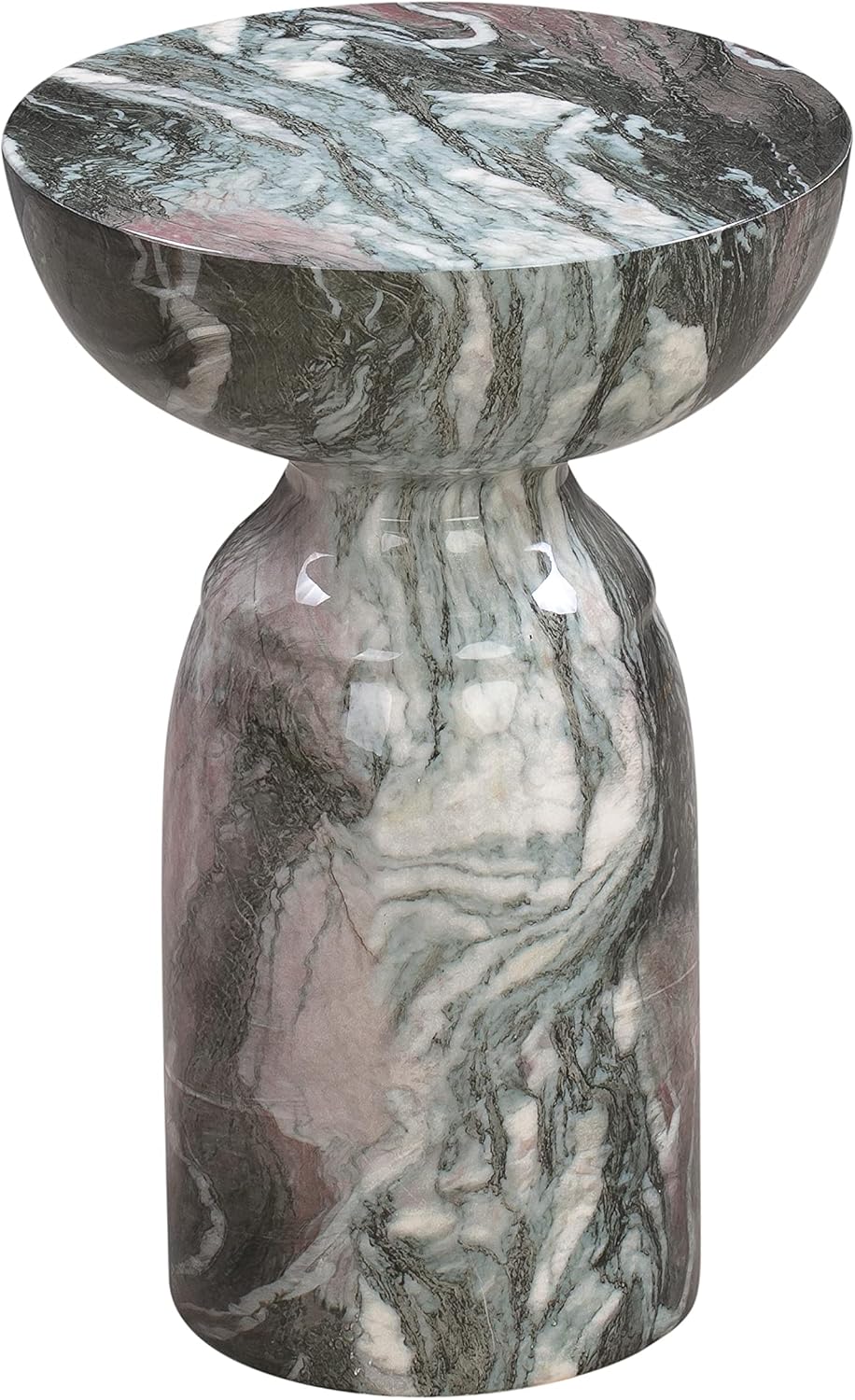 First of a Kind Grey Concrete Side Table with Marble Print Finish - Durable A...