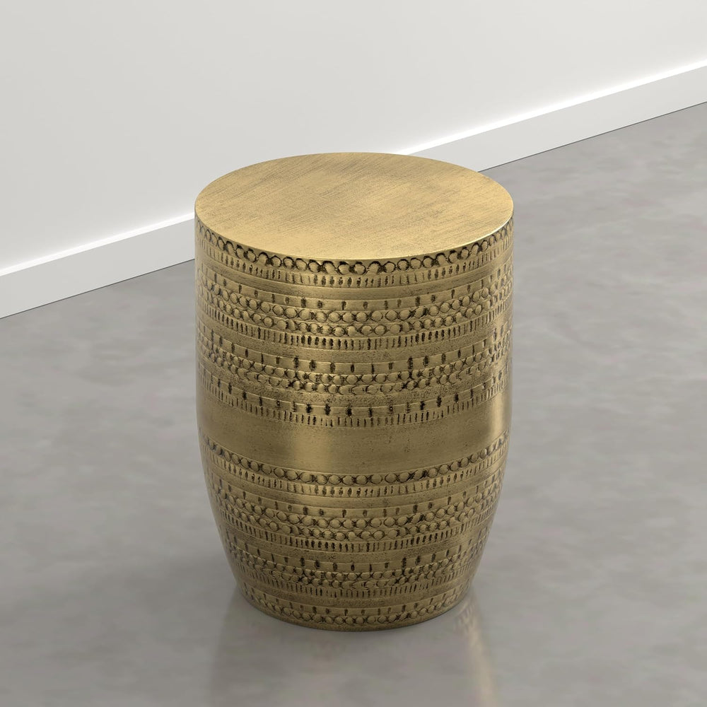SIMPLIHOME Johnsen Tribal Accent Table – 15 inch Wide Round Metal Drum Table ...