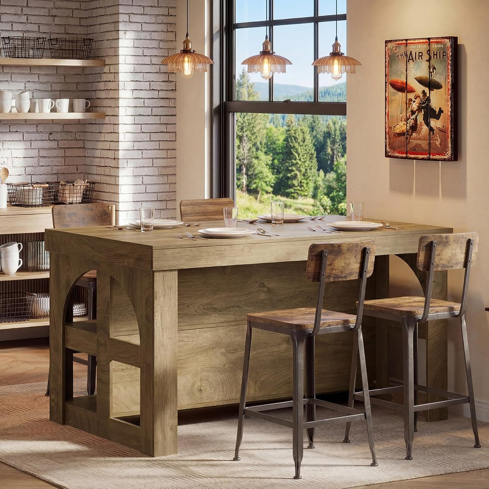 LITTLE TREE Kitchen Island with Storage, 55-Inch Large Stationary Center Isla...