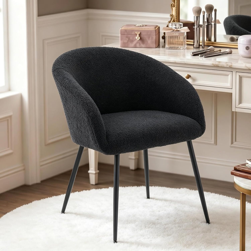 Modern Vanity Chair, Living Room Chair with Metal Legs,Teddy Fabric Dining Ch...
