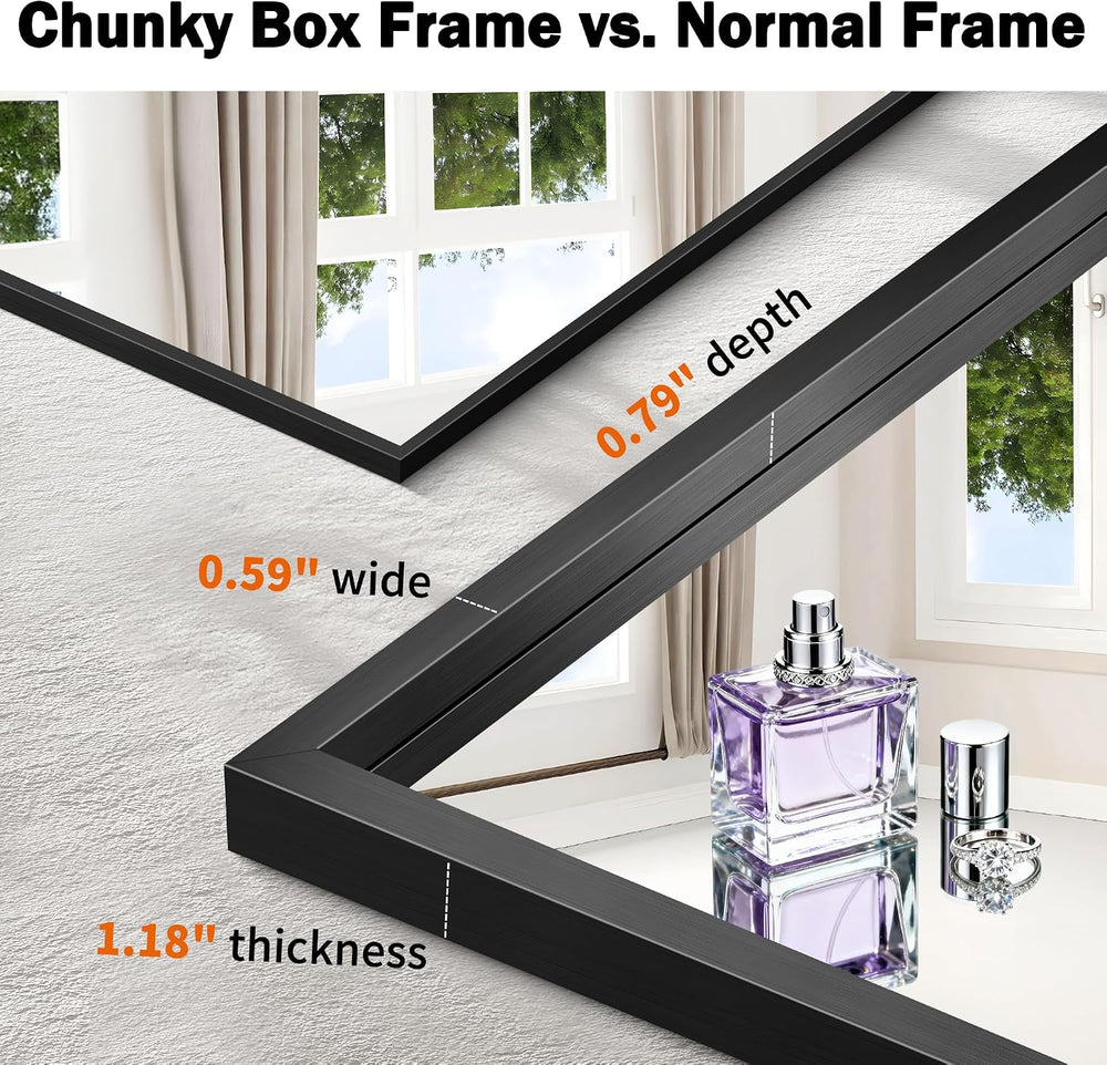 CIRCUMI 24"x40" Brushed Black Bathroom Mirror, Rectangular Vanity M...