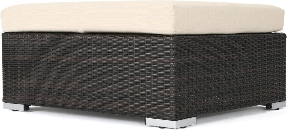 roomfitters Outdoor Wicker Ottoman with Cushion for Stylish Patio Furniture, ...