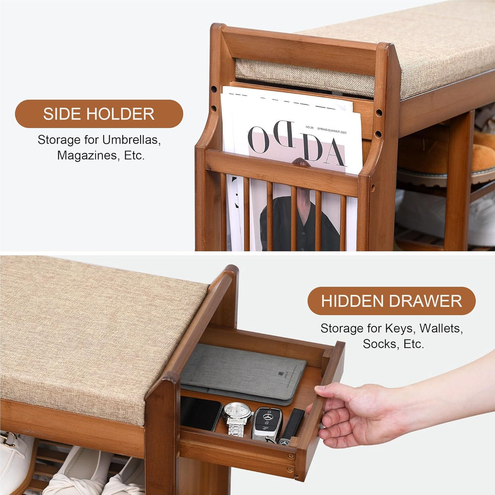 PETKABOO 39.4" Shoe Bench with Coat Rack Hidden Drawer and Side Holder, ...