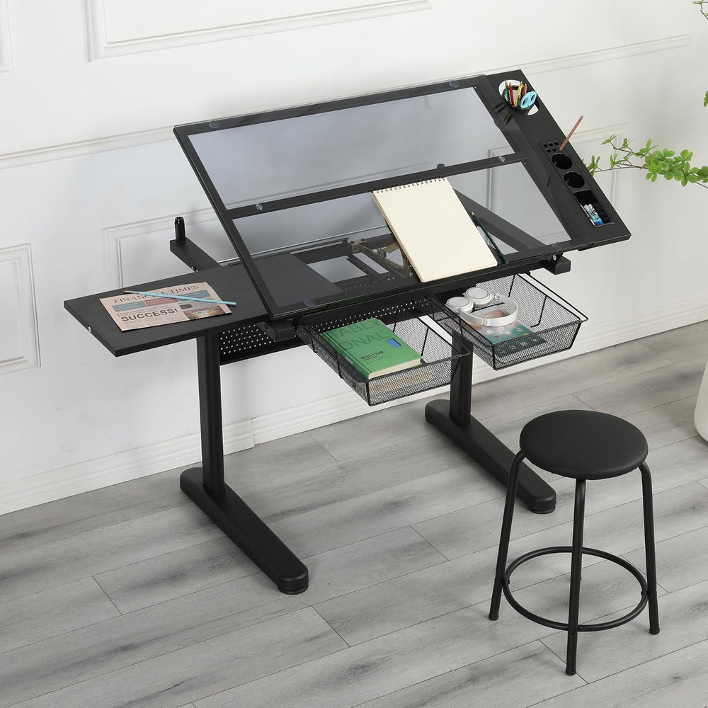 Adjustable Drafting Table Desk with Storage, Hand Crank Tilting | Hand crank ...