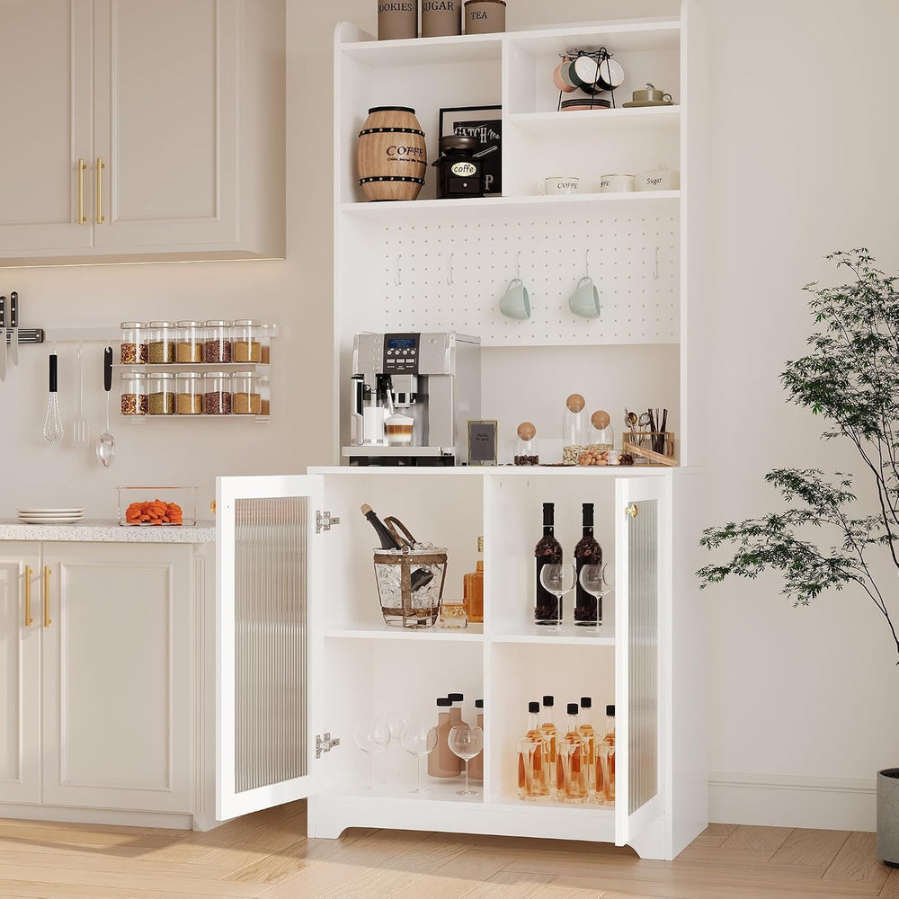 71" Tall Pantry Cabinet with 2 Glass Doors, Freestanding Kitchen Storage...
