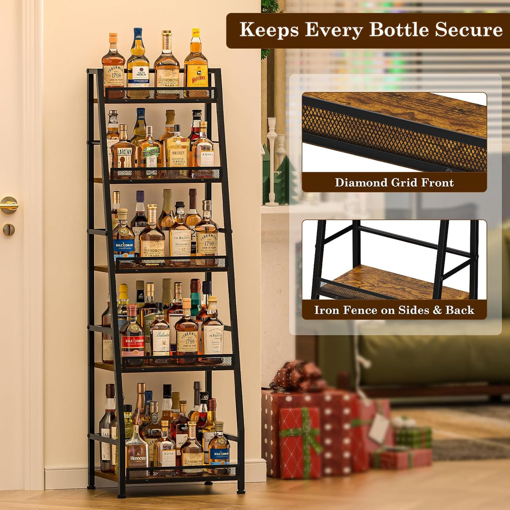 5-Tier Trapezoid Liquor Cabinet for Home Bar,Large-Capacity Liquor Stand | St...