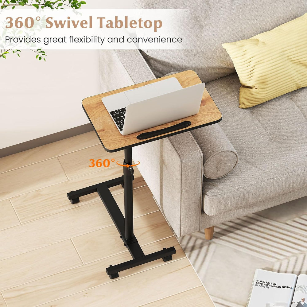 GOFLAME C-Shaped End Table Adjustable Height, Rolling Couch Sofa Side Table w...
