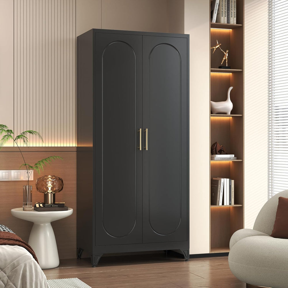 Polup 71" Black Metal Armoire Wardrobe Closet with 2 Doors and Shelves