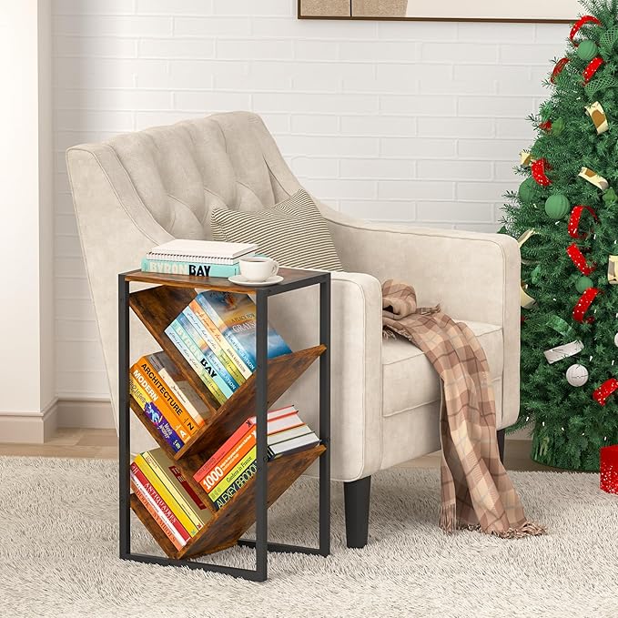 Small Bookcase - 5 Tier Tree Bookshelf with EVA Pads, Book Shelf for Small Sp...