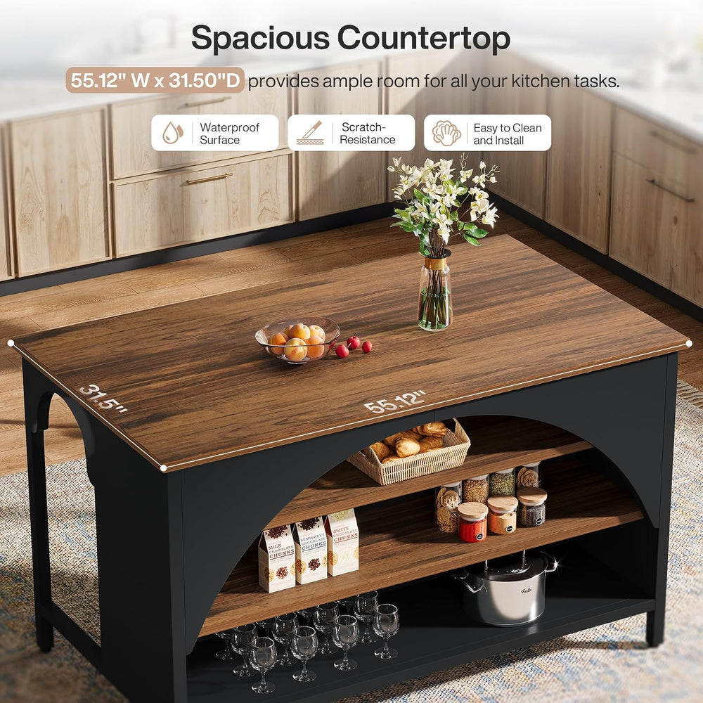 Tribesigns Kitchen Island with 3 Storage Shelves, 55" W Kitchen Shelf wi...