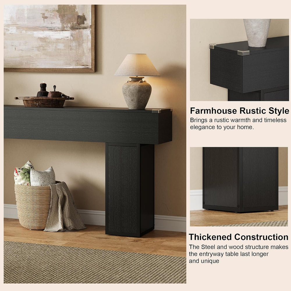 UNIQUITE 70.9-Inch Extra Long Console Table, Farmhouse Wood Sofa Table Behind...