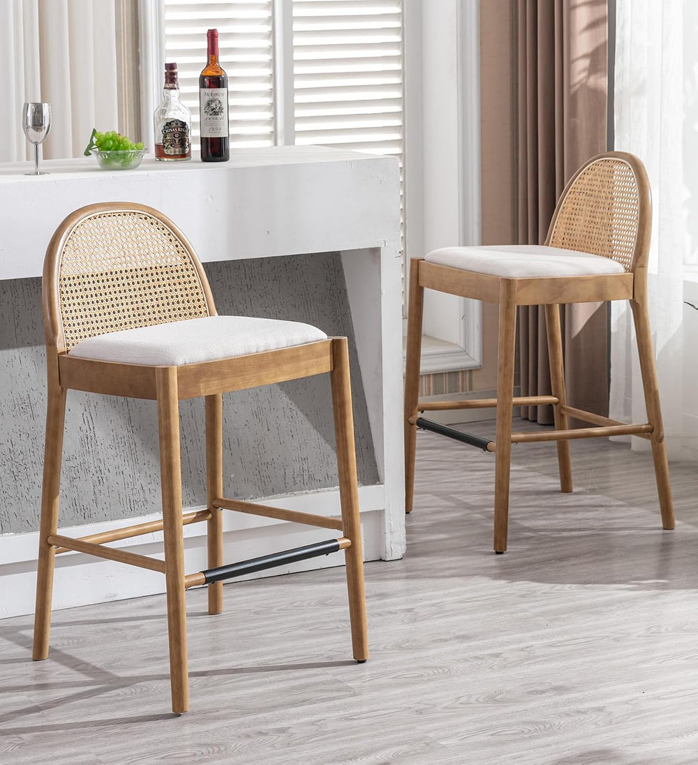 DUOMAY Modern Bar Stools Set of 2, 29 Inches Bar Height Barstools with Rattan...