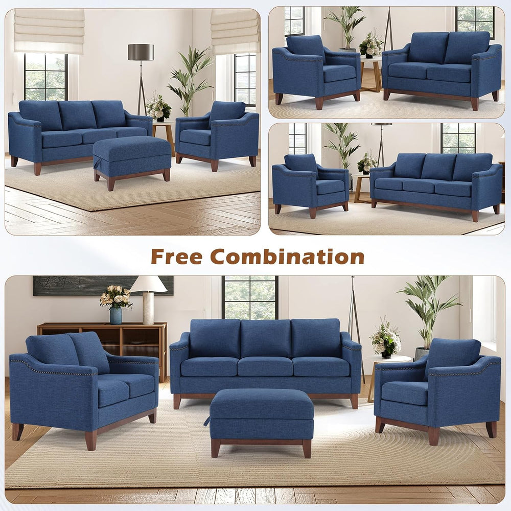 HAOMARKETS Vintage Upholstered Armchair Set of 2 with Nailhead Trim and Solid...