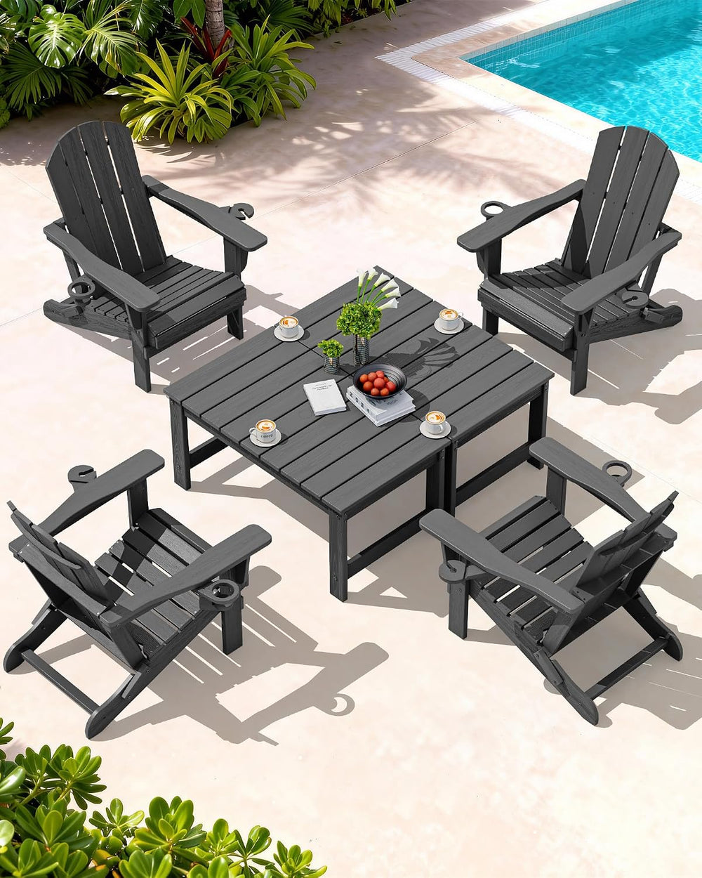 SERWALL Outdoor Coffee Table with 1.69" Umbrella Hole, HDPE Patio Coffee...