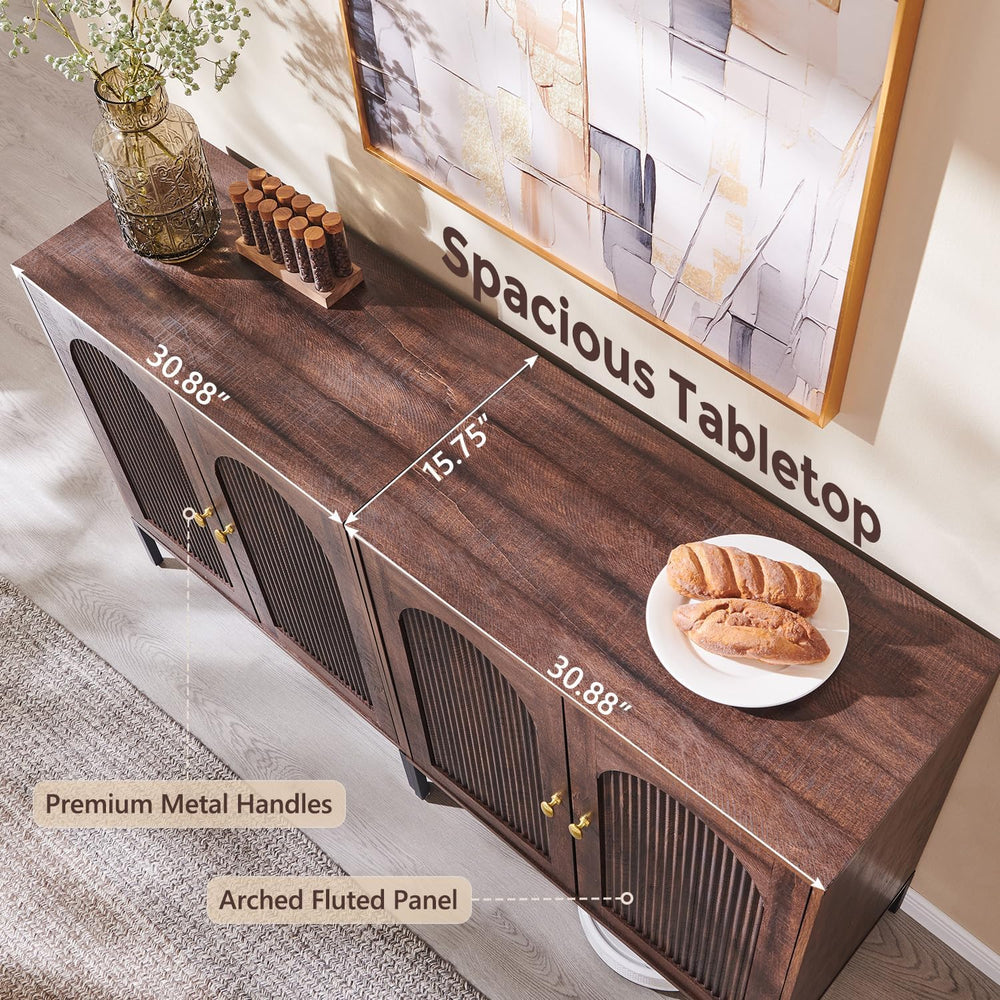 IFGET 61.75" W Modern Arched Sideboard Buffet Cabinet with Storage, Brown