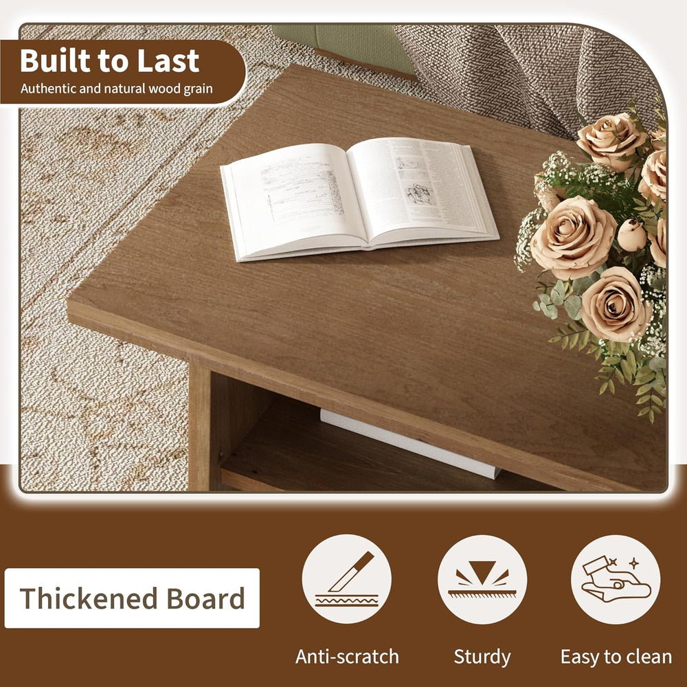 Farmhouse Wood Coffee Table - 43.4" Rectangle Coffee Table Solid Wood Ta...
