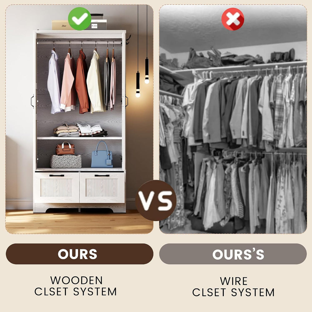 ANCTOR 71" Wooden Armoire Wardrobe Closet with 2 Drawers & Hanging R...
