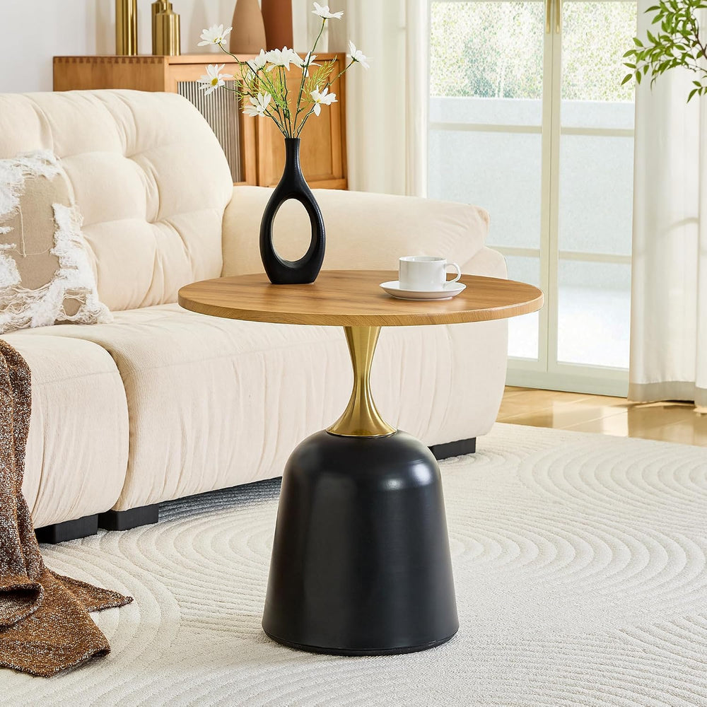 Modern 23.6" Round End Table, Wood Grain Side Table with Heavy-Duty Meta...