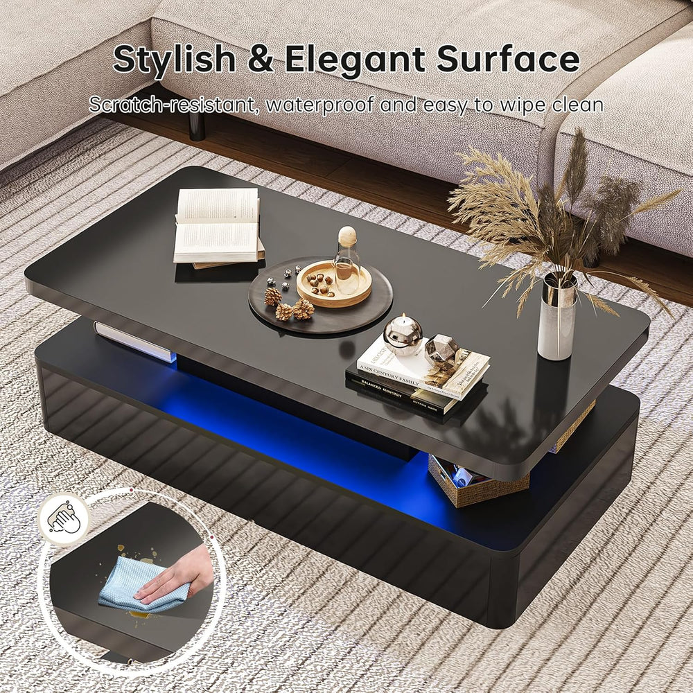 40" Modern Living Room Tables, LED Coffee Table with LED Lights, 2 Tier ...