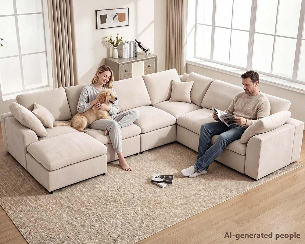 KIVENJAJA 130.3" Oversized Modular Sectional Cloud Sofa Couch, Beige