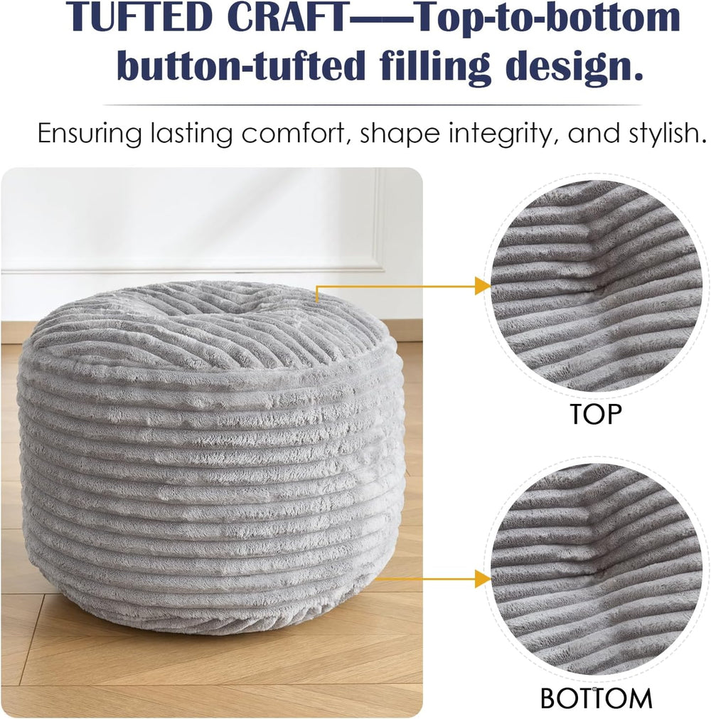 SHOUREN Stuffed Round Ottoman,Pouf Ottoman Foot Rest,20 X 15 in,Light Grey | ...