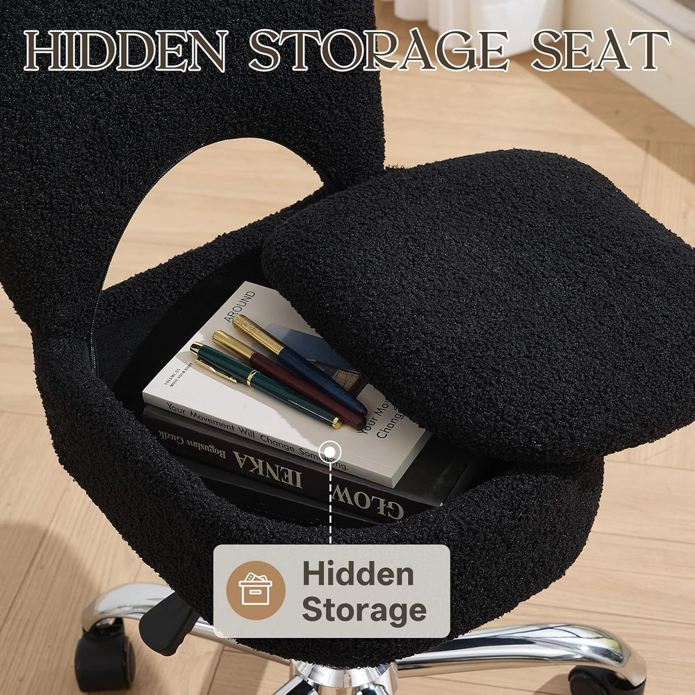 Home Office Chair Fold Swivel Vanity Chair with Storage Back Wheel