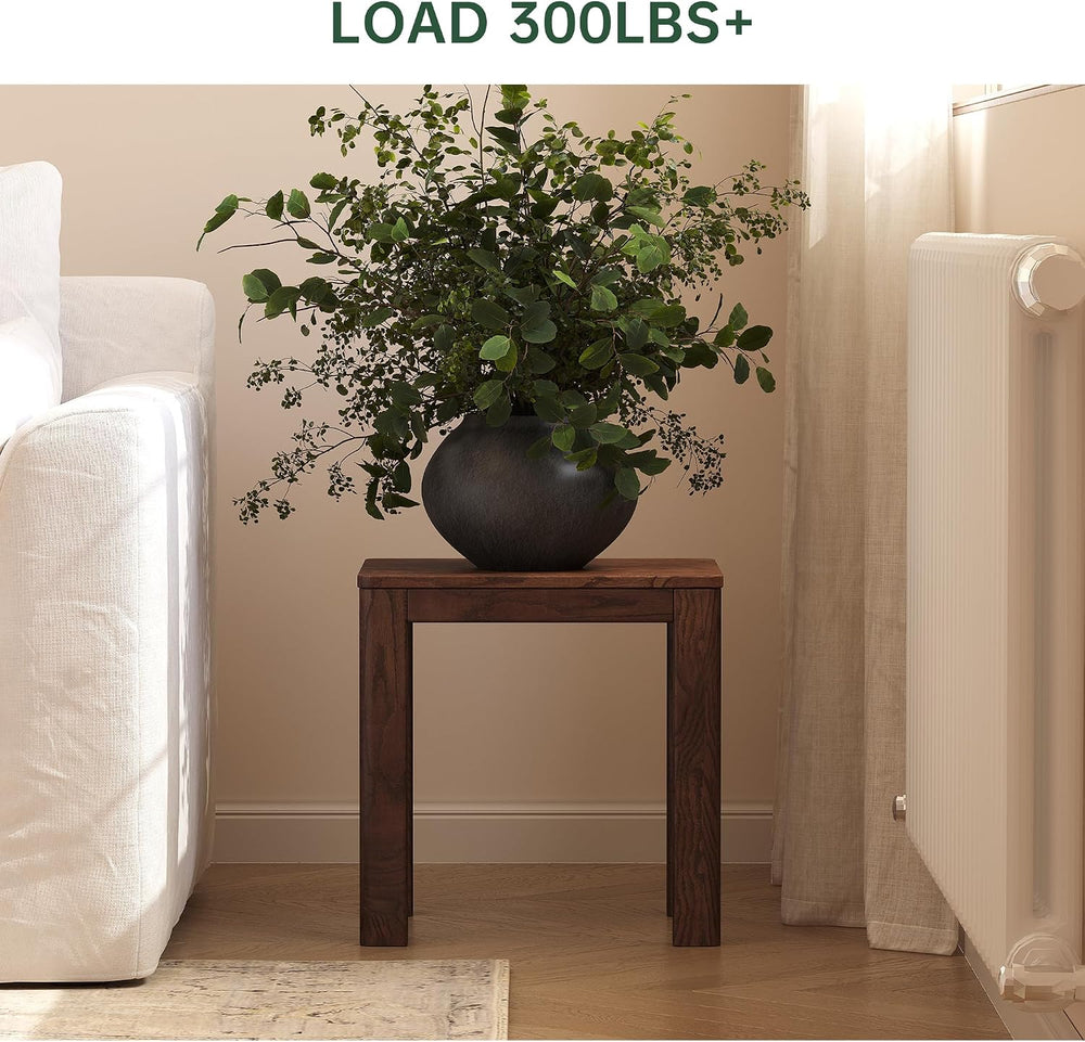 100% Solid Wood End Table for Living Room, Walnut Dining Stools with Round Ed...