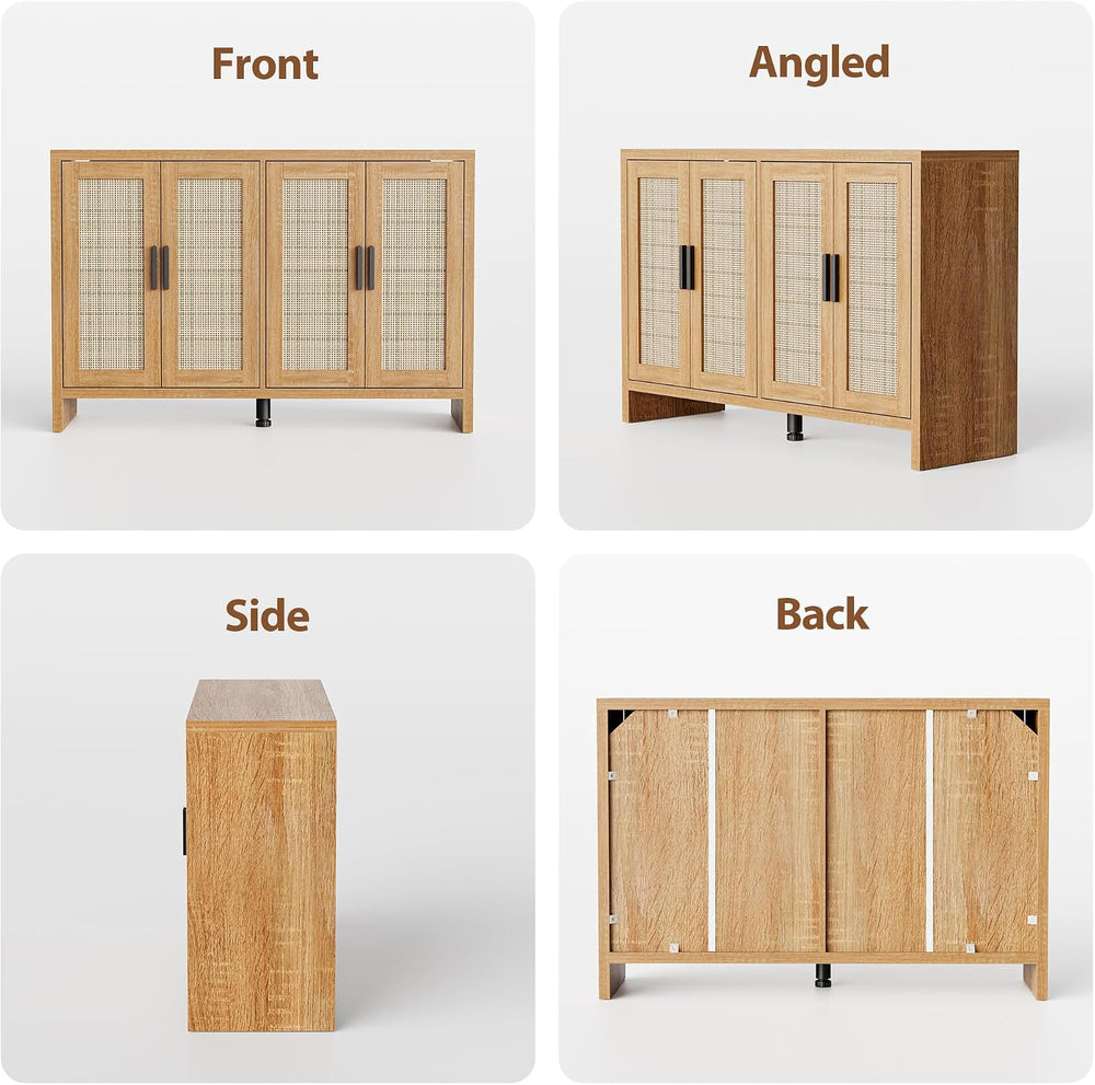 Rattan Buffet Cabinet with Storage, Sideboard Cabinet with Doors and Adjustab...