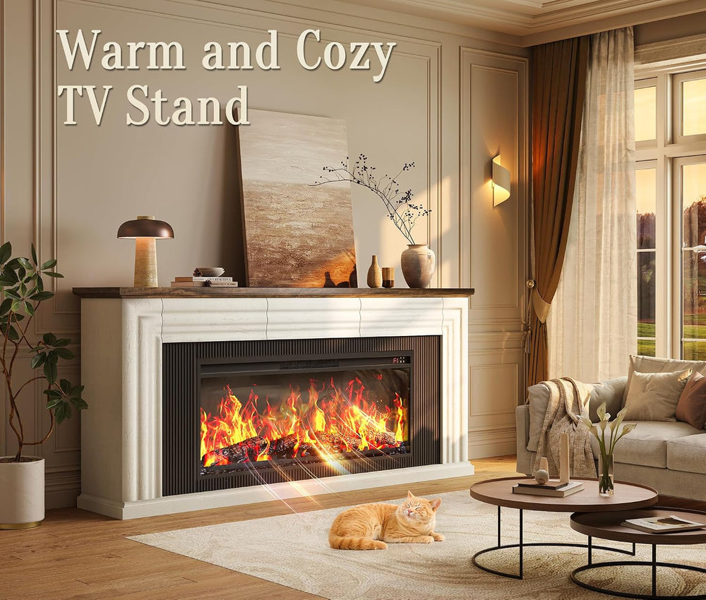 PRAISUN 70'' Fireplace TV Stand with 42'' Electric Fireplace,...