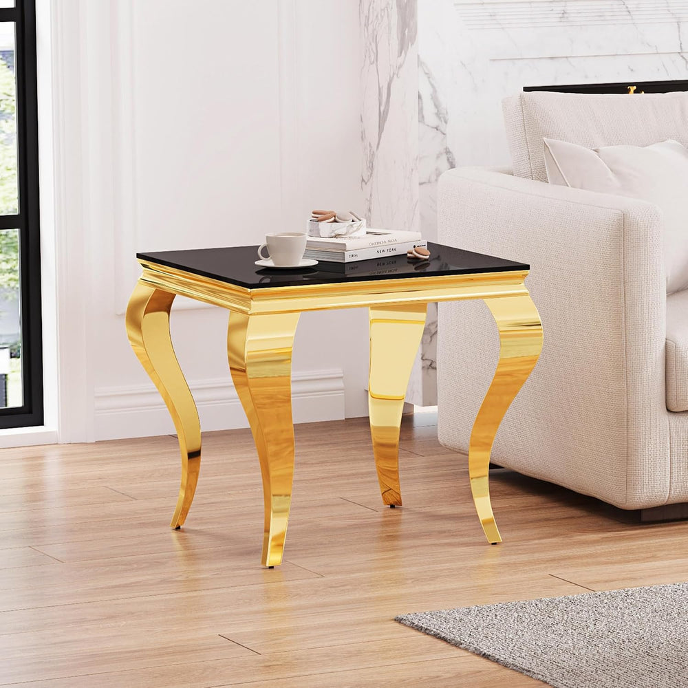 Square Glass End Table, 23" Modern Side Table with Black Tempered Glass ...
