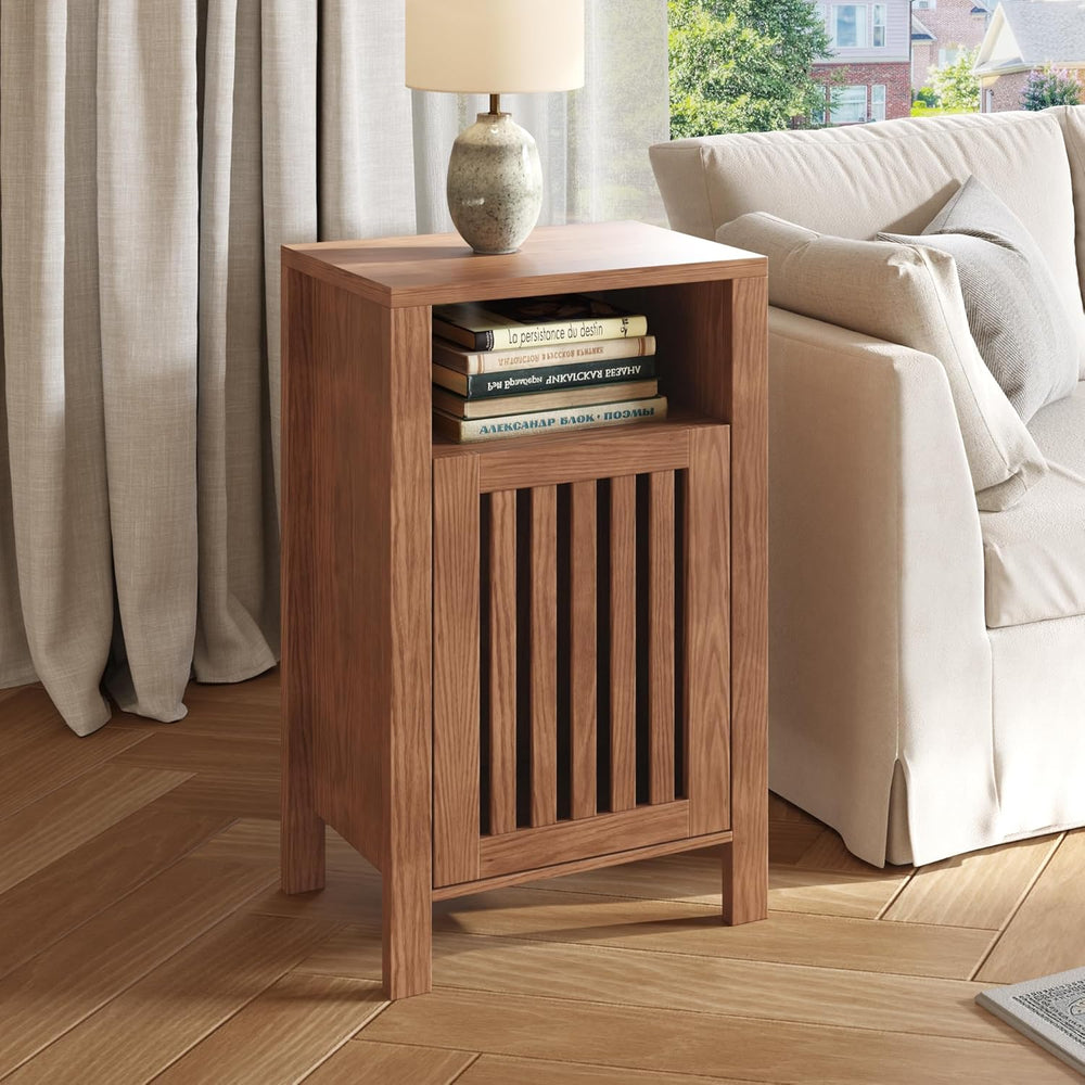 Farmhouse Nightstand Set of 2, Modern Bedside Table with Door and Open Shelf,...