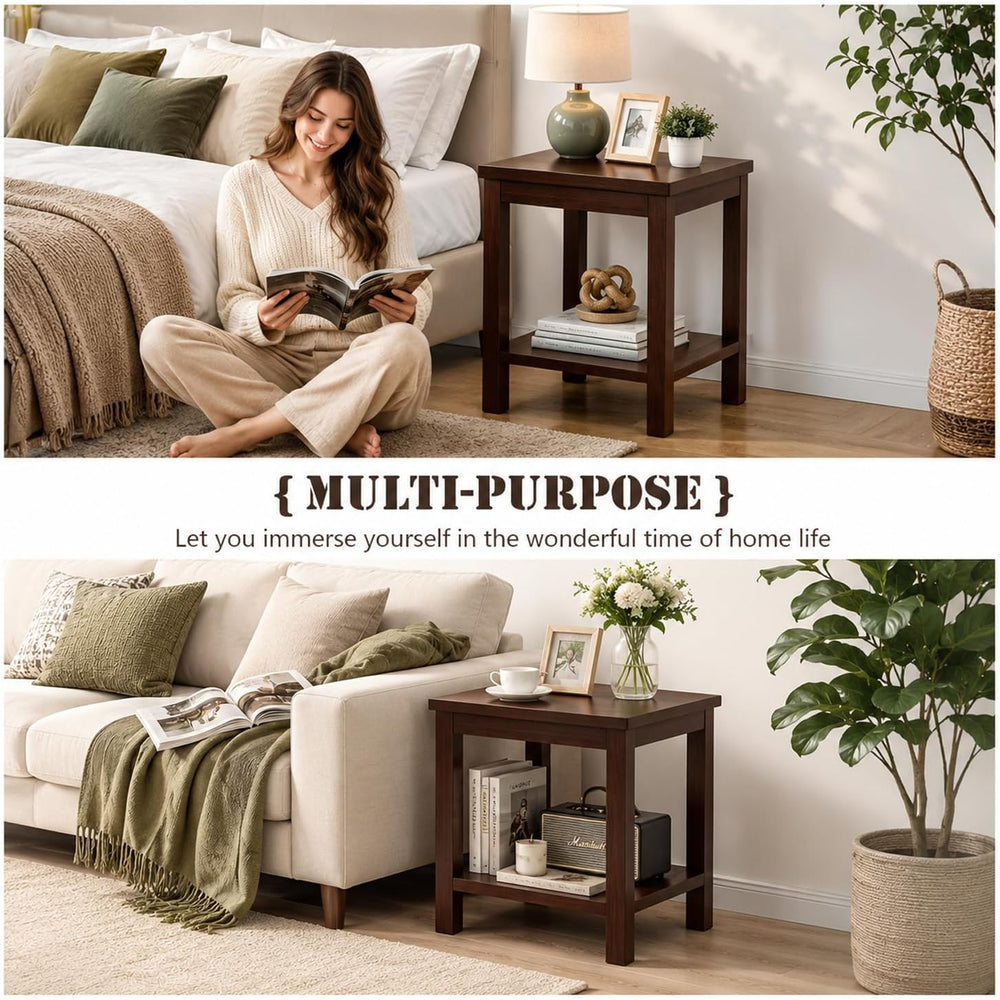 YUNMUARIY-Living Room Side Table,Walnut End Tables,Wood Side Table,Small Squa...