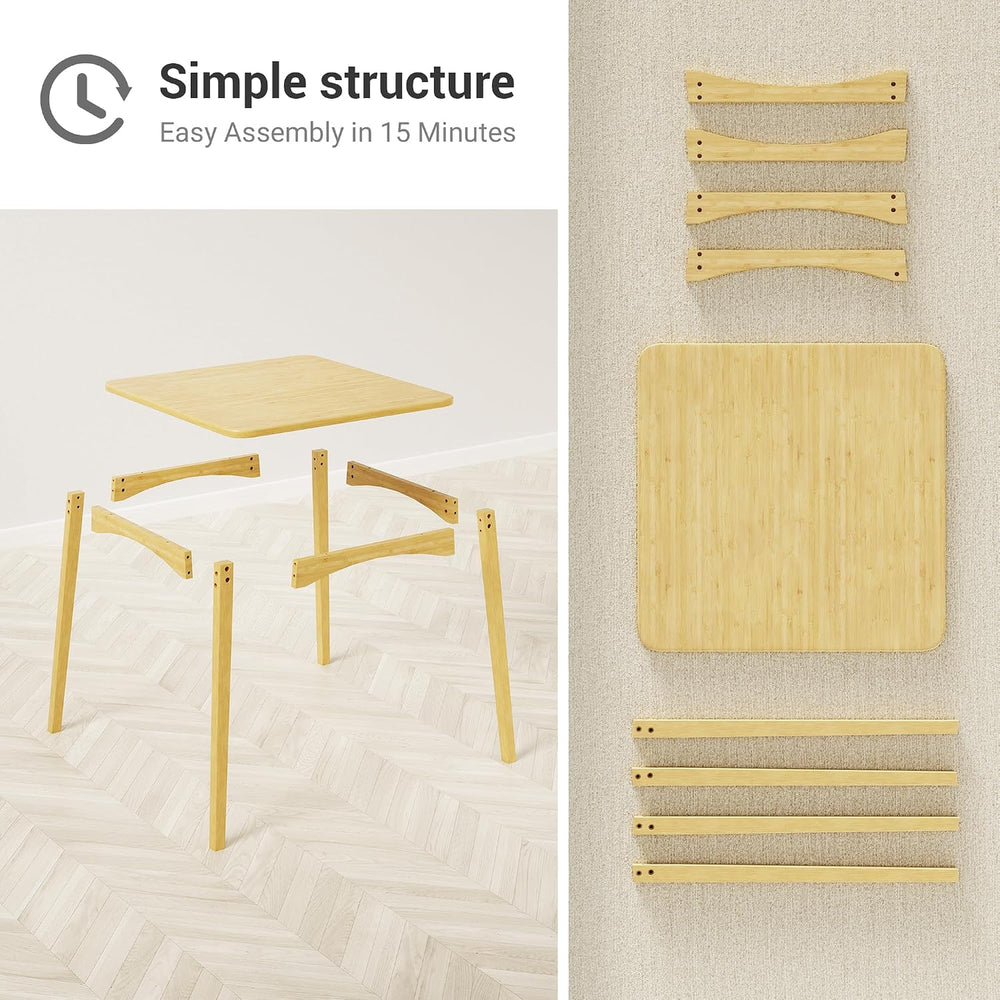 Bamboo Dining Table, Small Kitchen Table for 2, 27.6" Square Dining Tabl...