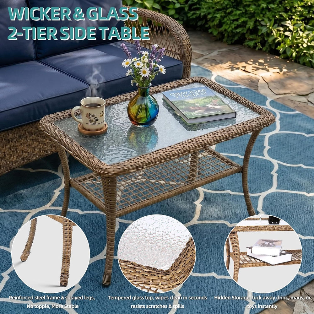 Outdoor Wicker Patio Glider Set, Loveseat for 2 Person Porch Furniture Glider...