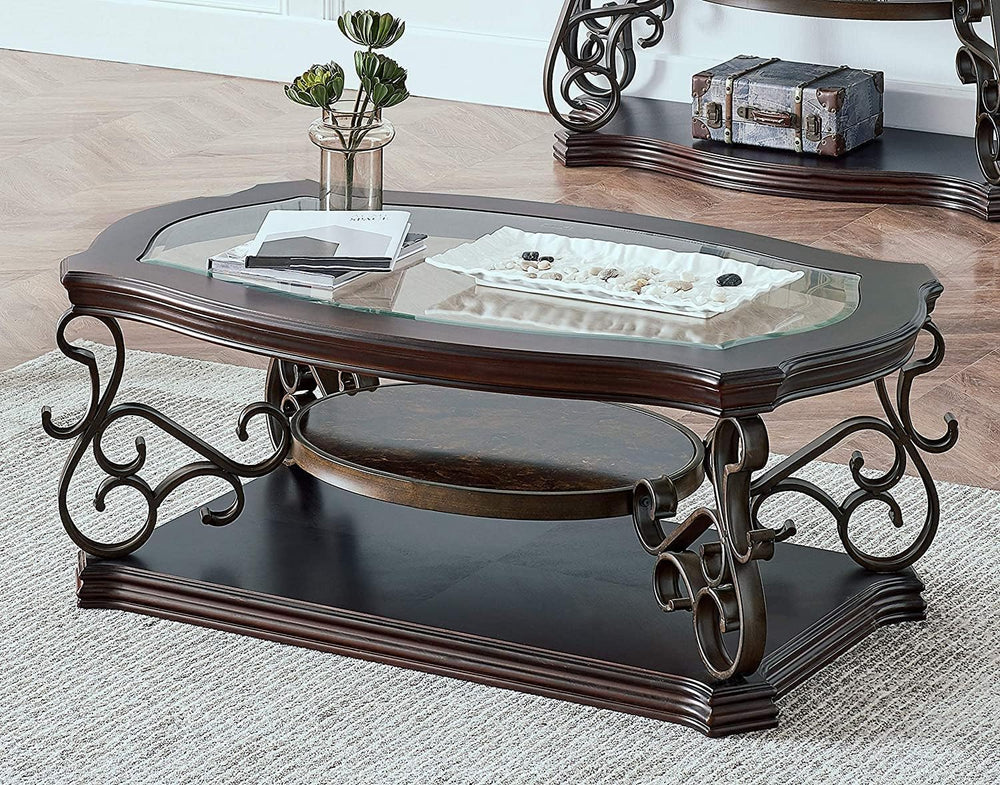 4 Piece Retro Coffee Table Set, Mid Century Modern Living Room Table Set, Tra...