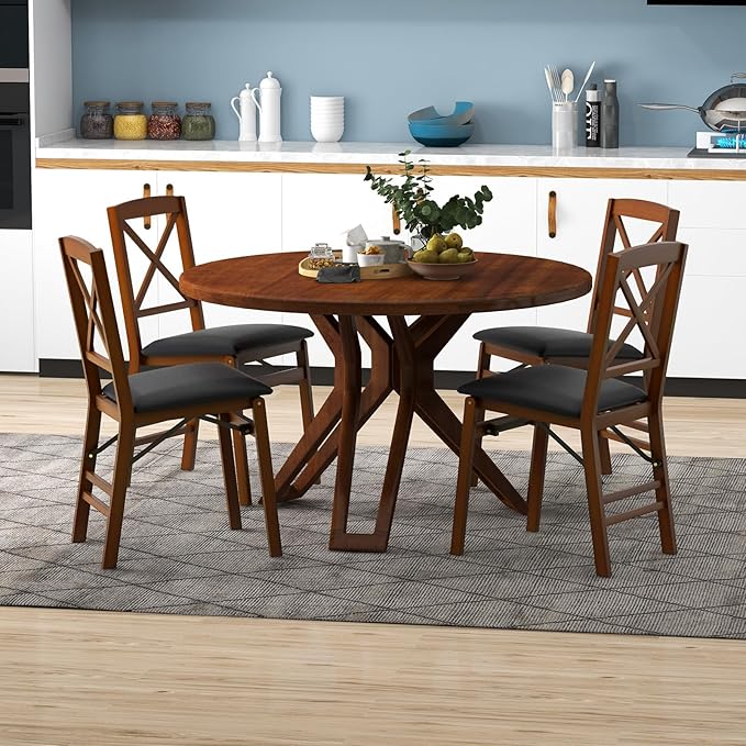 Giantex Folding Dining Chairs Set of 2, Foldable Wood Kitchen Chairs with Pad...