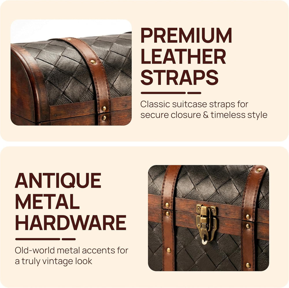 Vintiquewise Wooden Leather Treasure Chest Vintage Trunk, Small Storage Chest...