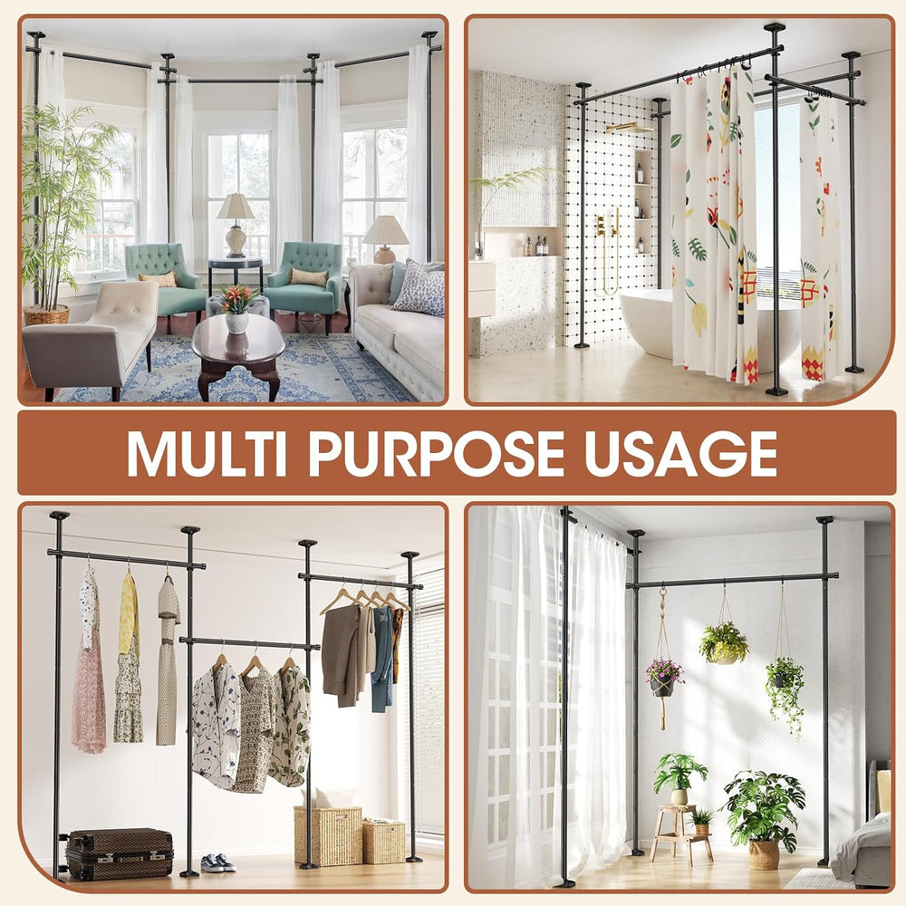 SUNALLY Room Divider Curtain Rod 4-10ft(H)28-171in(W) Room Separator, Black