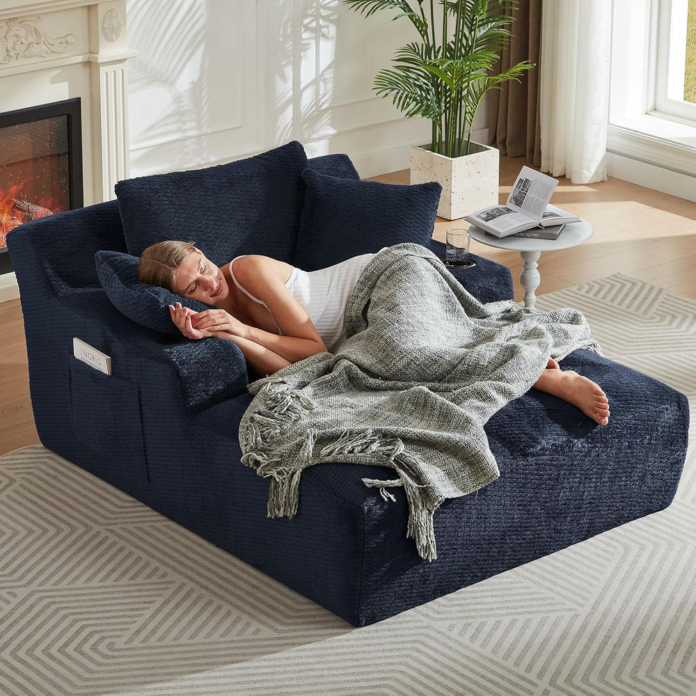 49.2"Oversized Chaise Lounge Chair Indoor,Faux Fur Reading Chair with Cu...