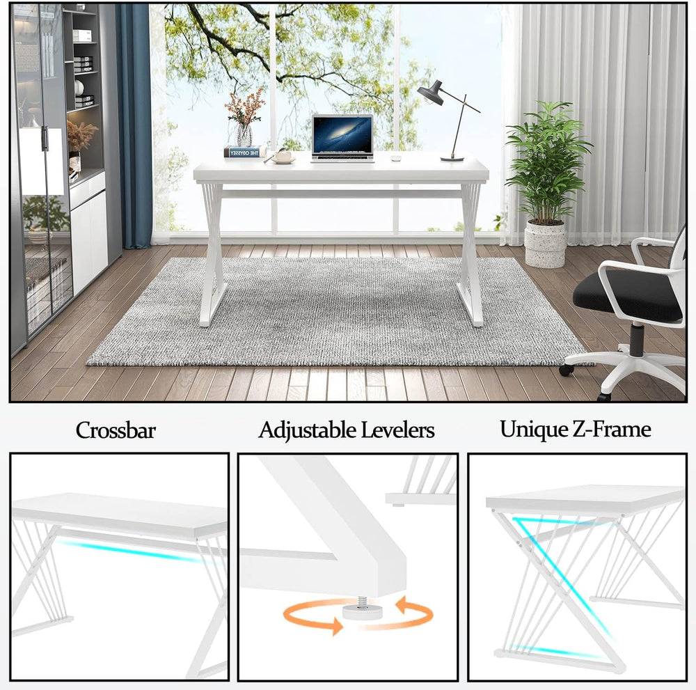 FOLUBAN White Desk, Modern Wood and Metal Computer Desk for Home Office, Simp...