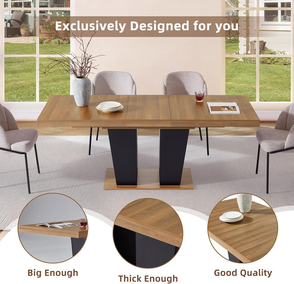 Dining Table Extendable 63 in-79 in for 4-8 Expandable Wood Rectangle with Fl...