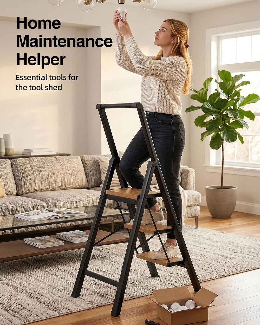 3 Step Ladder,Folding Step Stool with Aluminum Wide Pedal& Convenient Han...