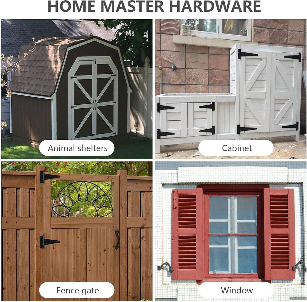 HOME MASTER HARDWARE 8" Heavy Duty Gate Hinges, 6 Pack Black T Strap Hinges