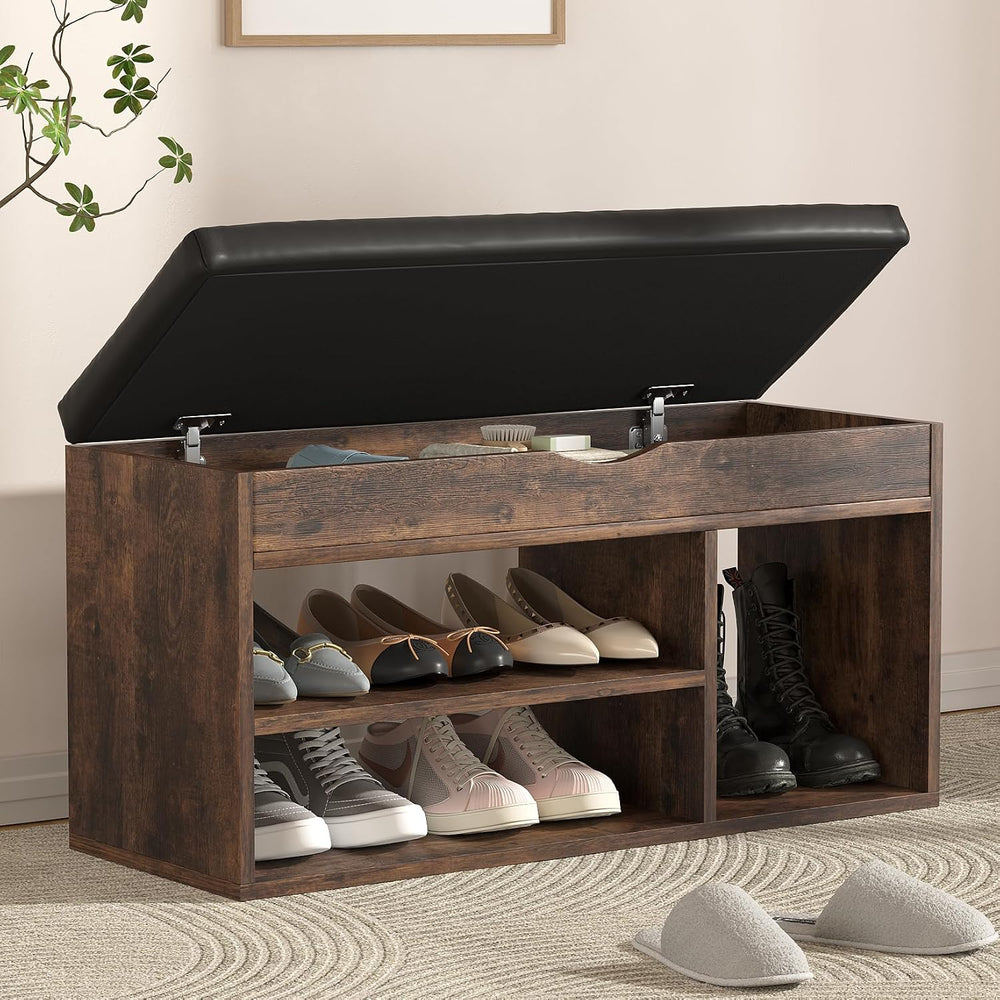 Apicizon 31 Inches Storage Bench with Padded Cushion, Shoe Bench with Storage...