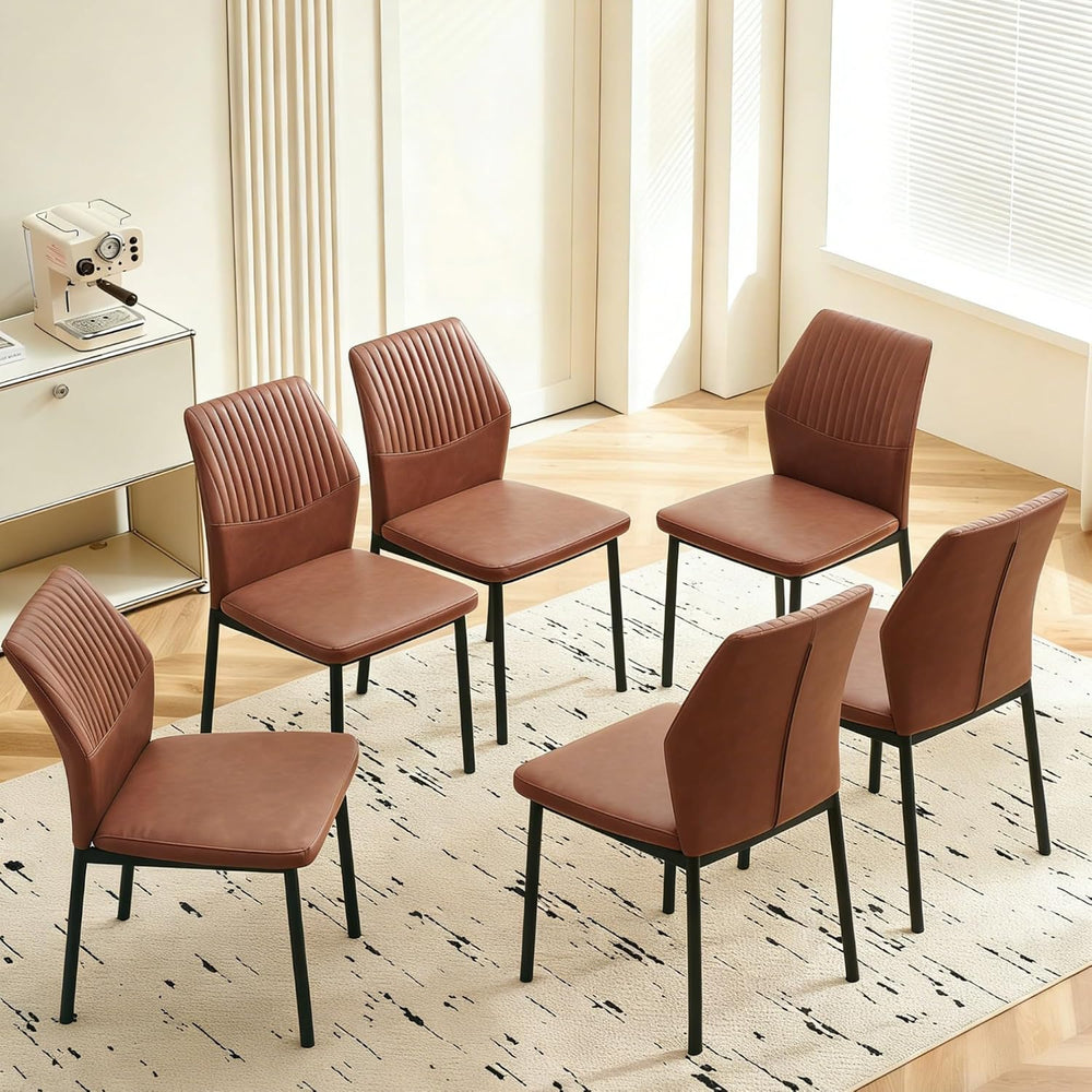 Dining Chairs Set of 6, Brown PU Leather Dining Chairs, Comfortable Upholster...
