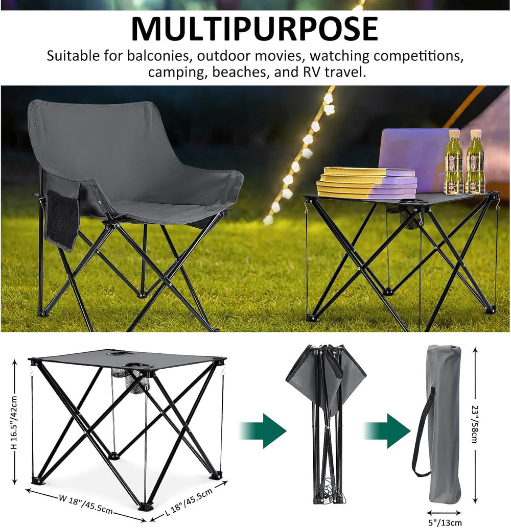 Leonyo Camping Chairs for Adults, 2 Pack Folding Lawn Chair & Table, Grey...