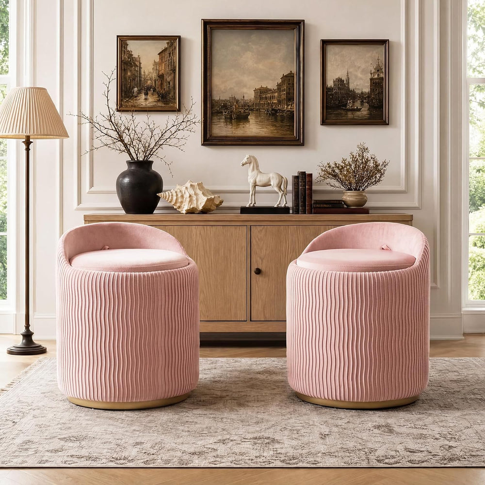 Vanity Chair with Storage Set of 2, 360° Swivel Velvet Makeup Chair with Wave...