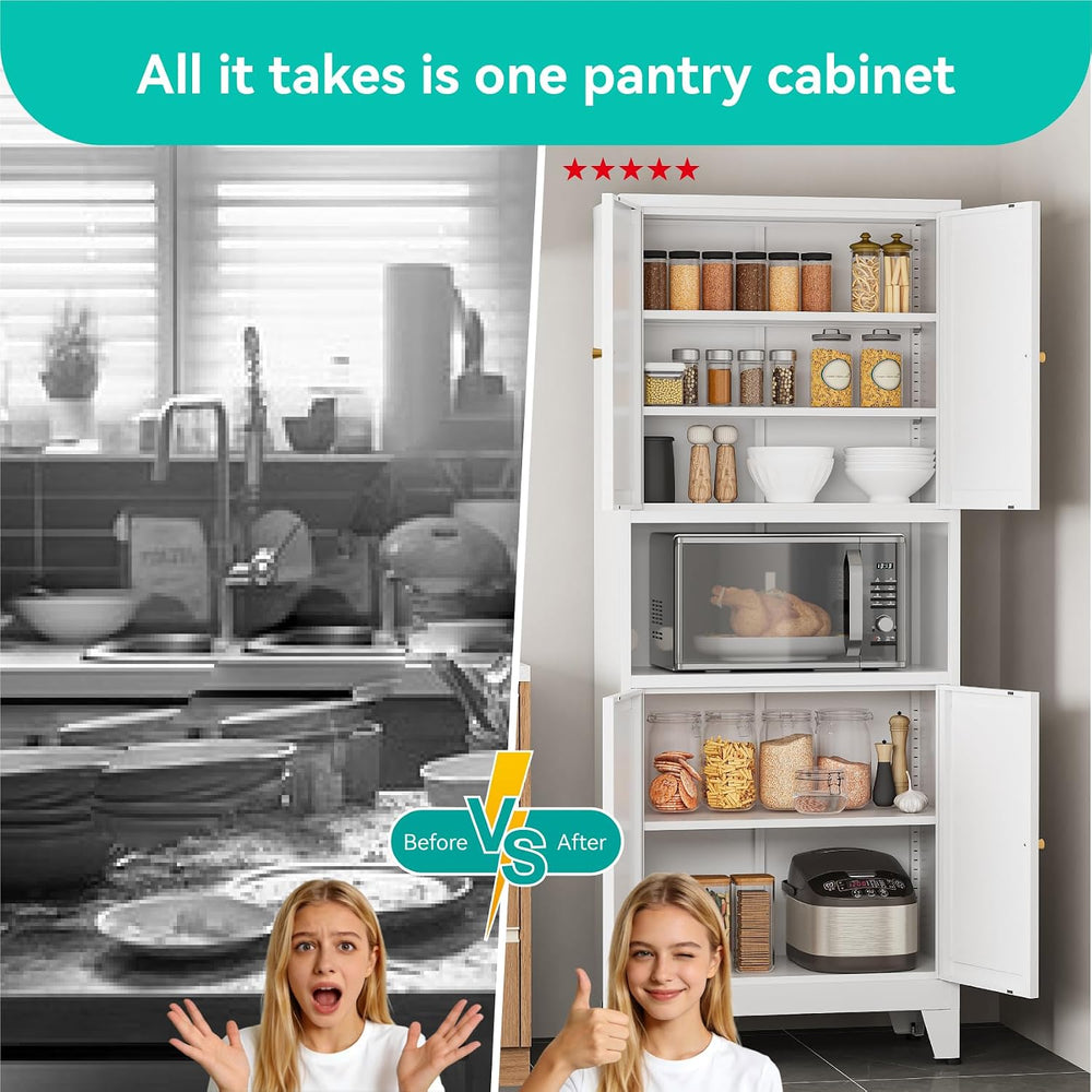 69" H Metal Pantry Cabinet with Open Shelf,13.78“Deep By 28" Wide S...